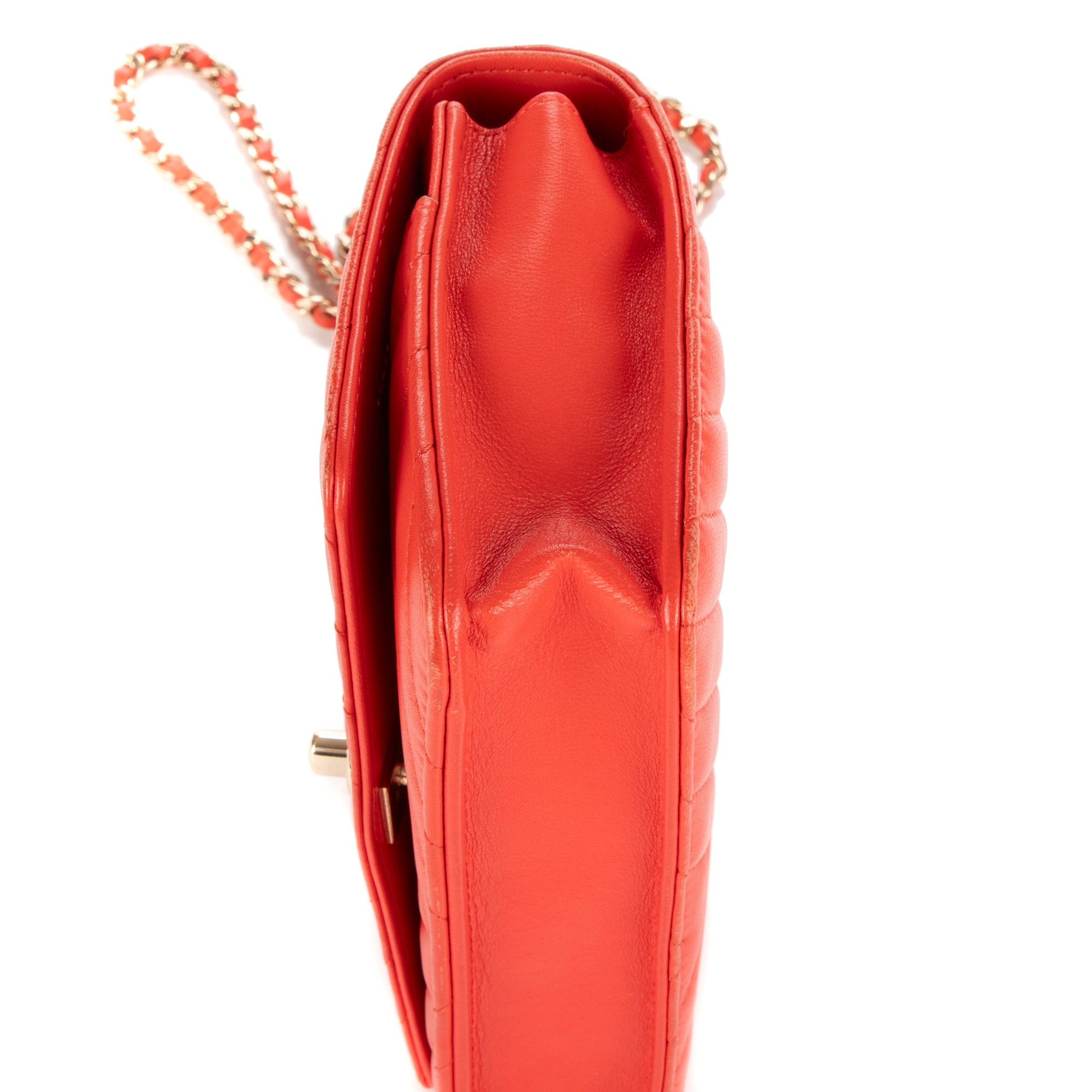 Bolso Bandolera Cartera con Cadena Naranja Piel Acolchada Chevron de Moda
