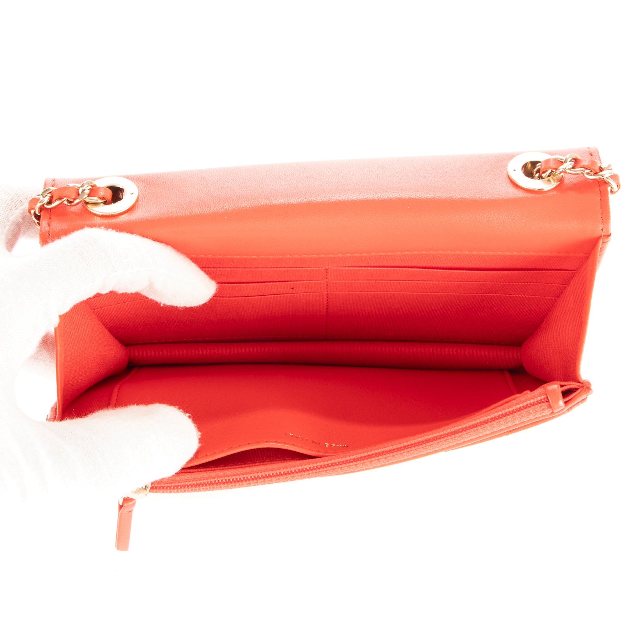Bolso Bandolera Cartera con Cadena Naranja Piel Acolchada Chevron de Moda
