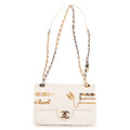 Shoulder Bag Coco Clips Rhinestones Single Flap White Calfskin Quilted Leather