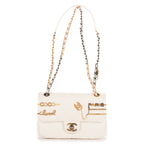 Shoulder Bag Coco Clips Rhinestones Single Flap White Calfskin Quilted Leather