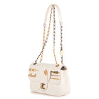 Shoulder Bag Coco Clips Rhinestones Single Flap White Calfskin Quilted Leather
