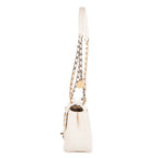 Shoulder Bag Coco Clips Rhinestones Single Flap White Calfskin Quilted Leather