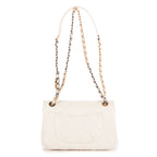 Shoulder Bag Coco Clips Rhinestones Single Flap White Calfskin Quilted Leather