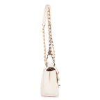 Shoulder Bag Coco Clips Rhinestones Single Flap White Calfskin Quilted Leather