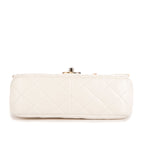 Shoulder Bag Coco Clips Rhinestones Single Flap White Calfskin Quilted Leather