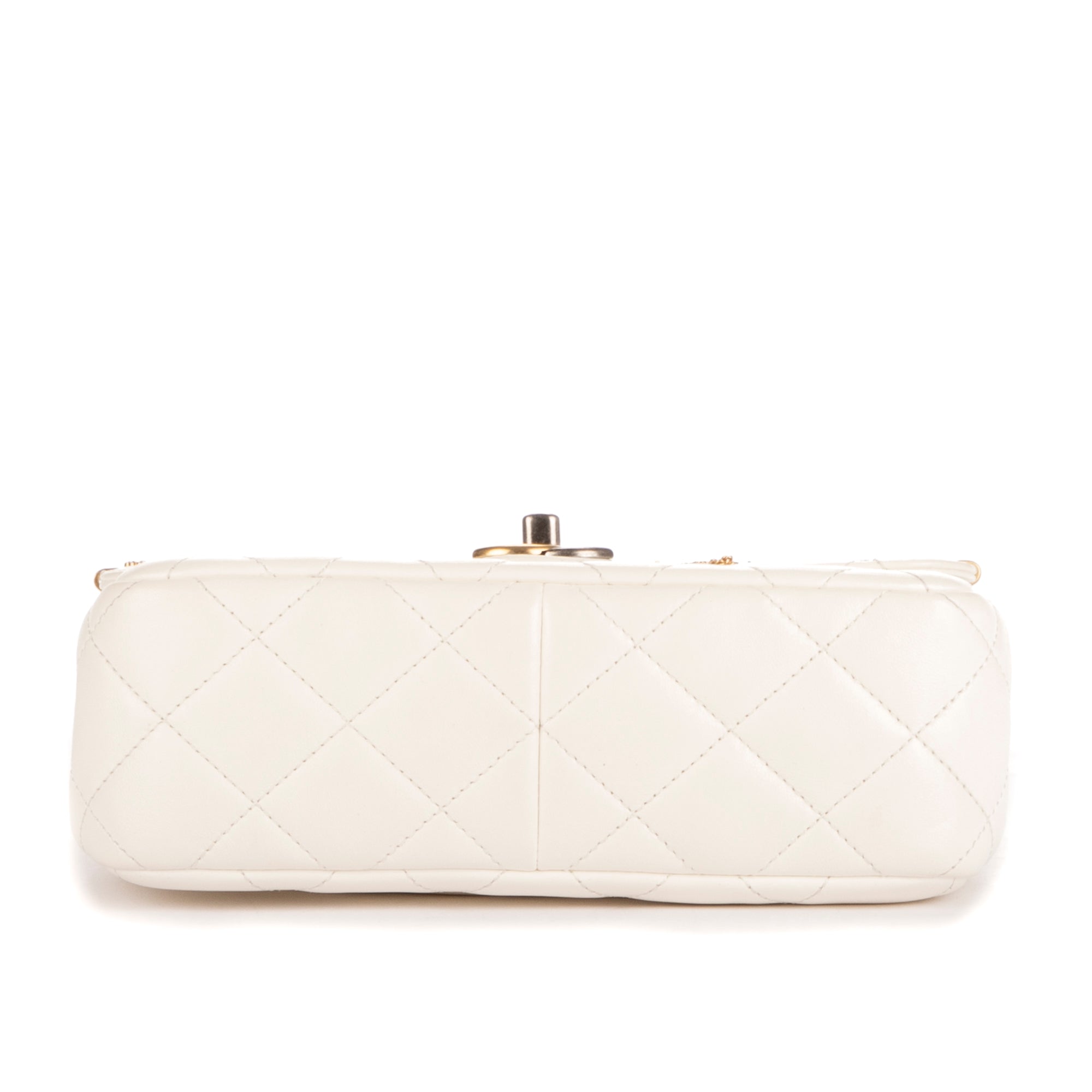 Shoulder Bag Coco Clips Rhinestones Single Flap White Calfskin Quilted Leather