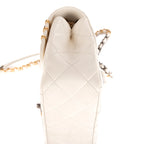 Shoulder Bag Coco Clips Rhinestones Single Flap White Calfskin Quilted Leather