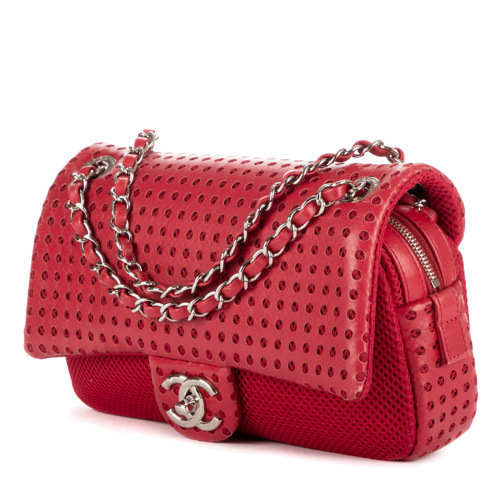 Bandolera Easy Flap Jumbo de cuero liso perforado rojo con tela roja