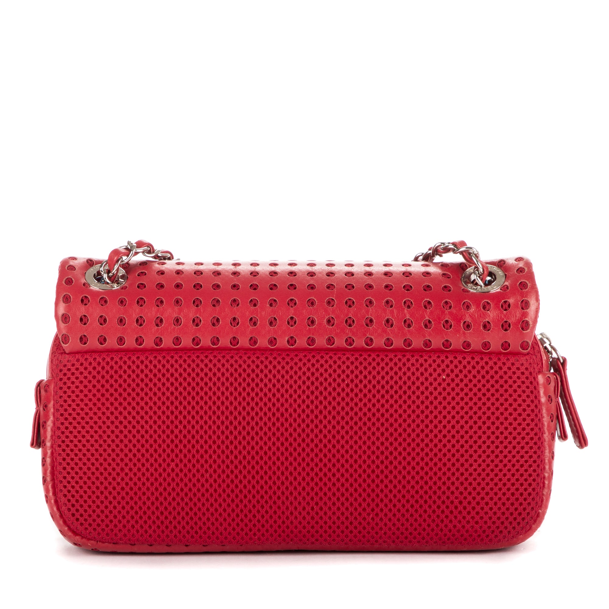 Bandolera Easy Flap Jumbo de cuero liso perforado rojo con tela roja