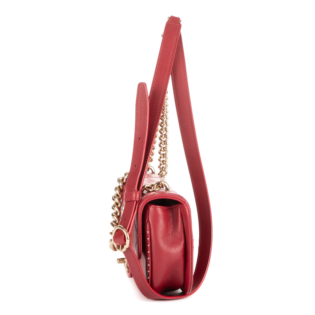 Shoulder Bag Mini Rectangle Studded Single Flap Burgundy Caviar Quilted Leather