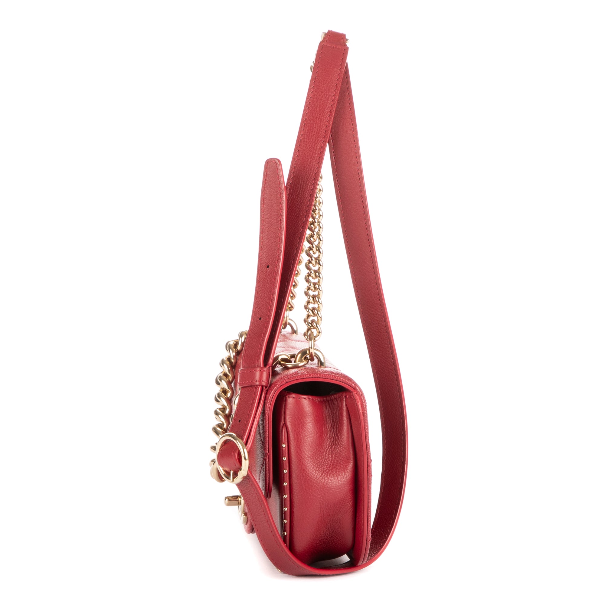 Shoulder Bag Mini Rectangle Studded Single Flap Burgundy Caviar Quilted Leather