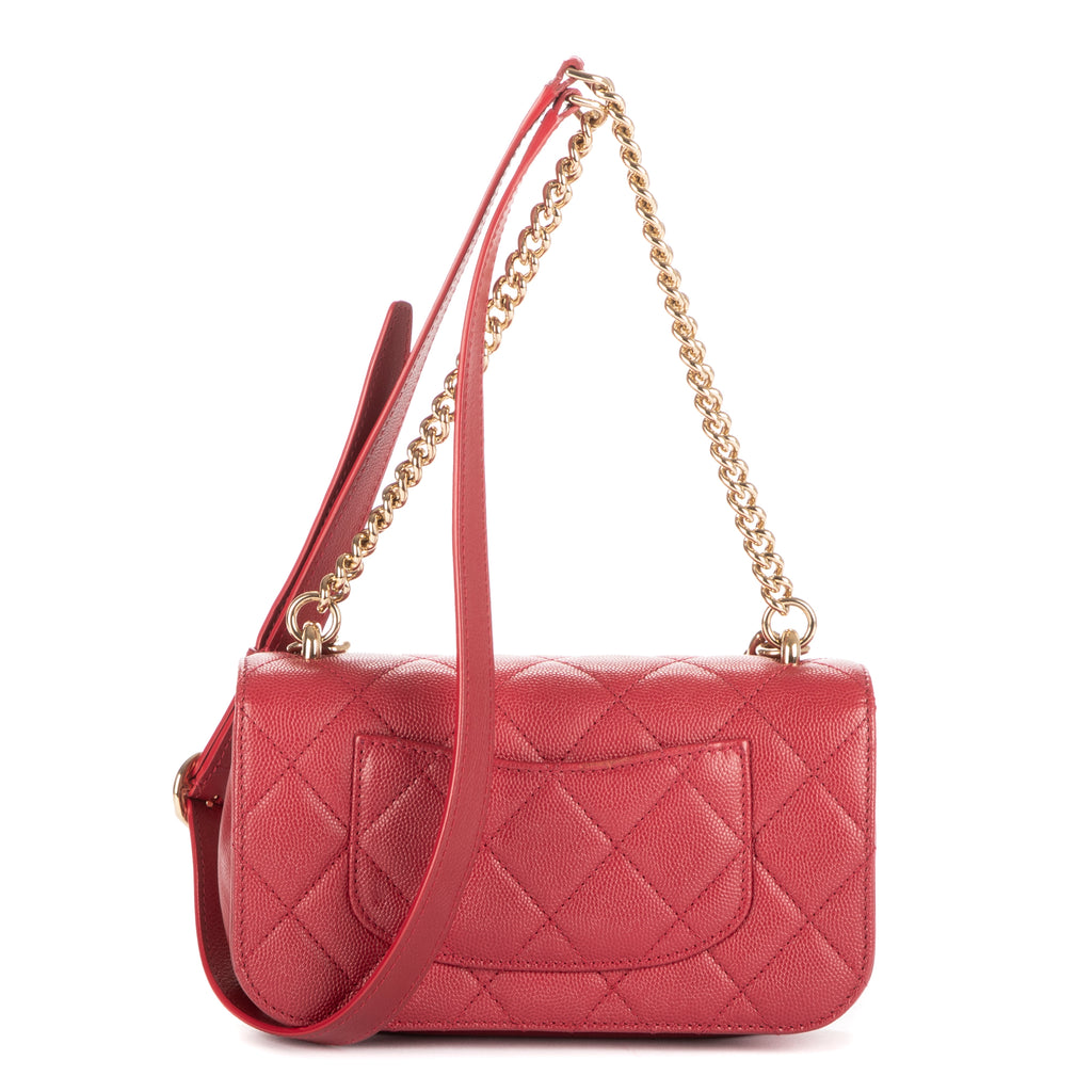 Shoulder Bag Mini Rectangle Studded Single Flap Burgundy Caviar Quilted Leather