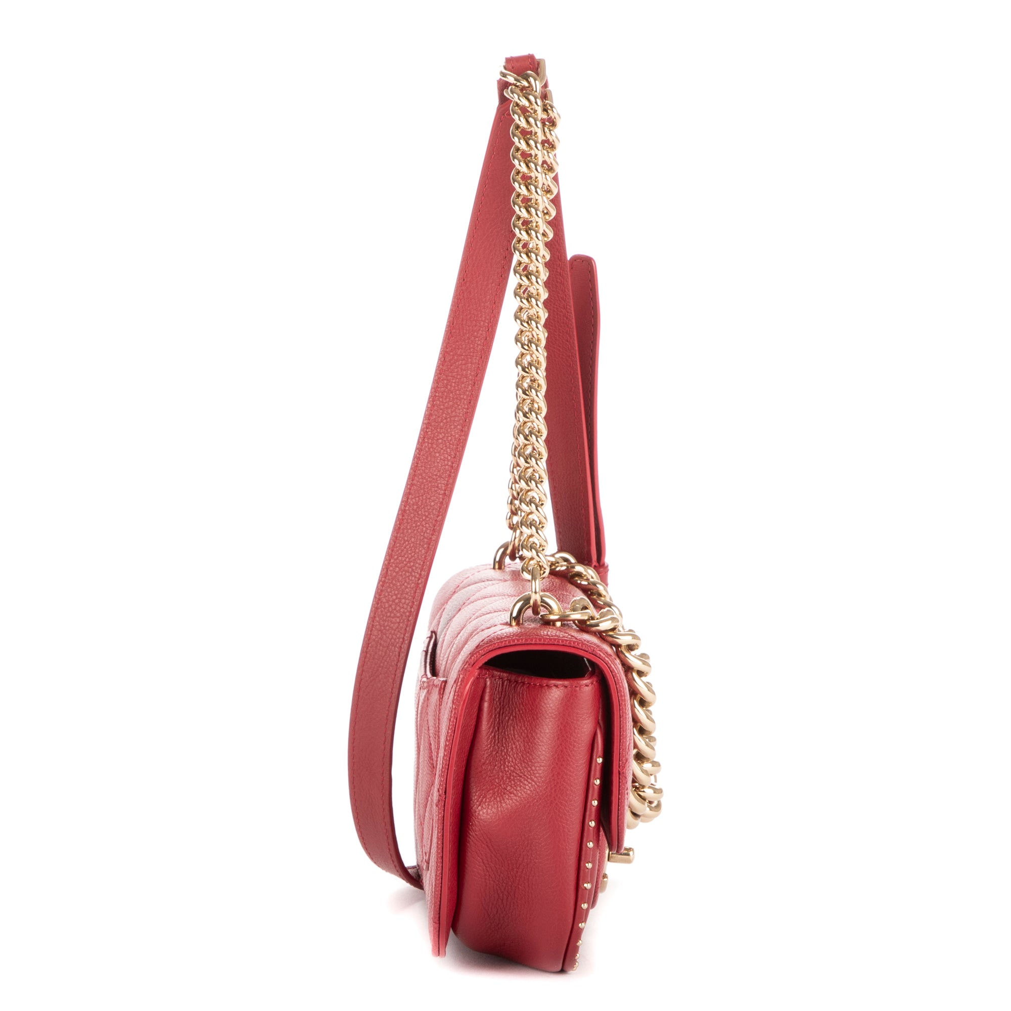Shoulder Bag Mini Rectangle Studded Single Flap Burgundy Caviar Quilted Leather
