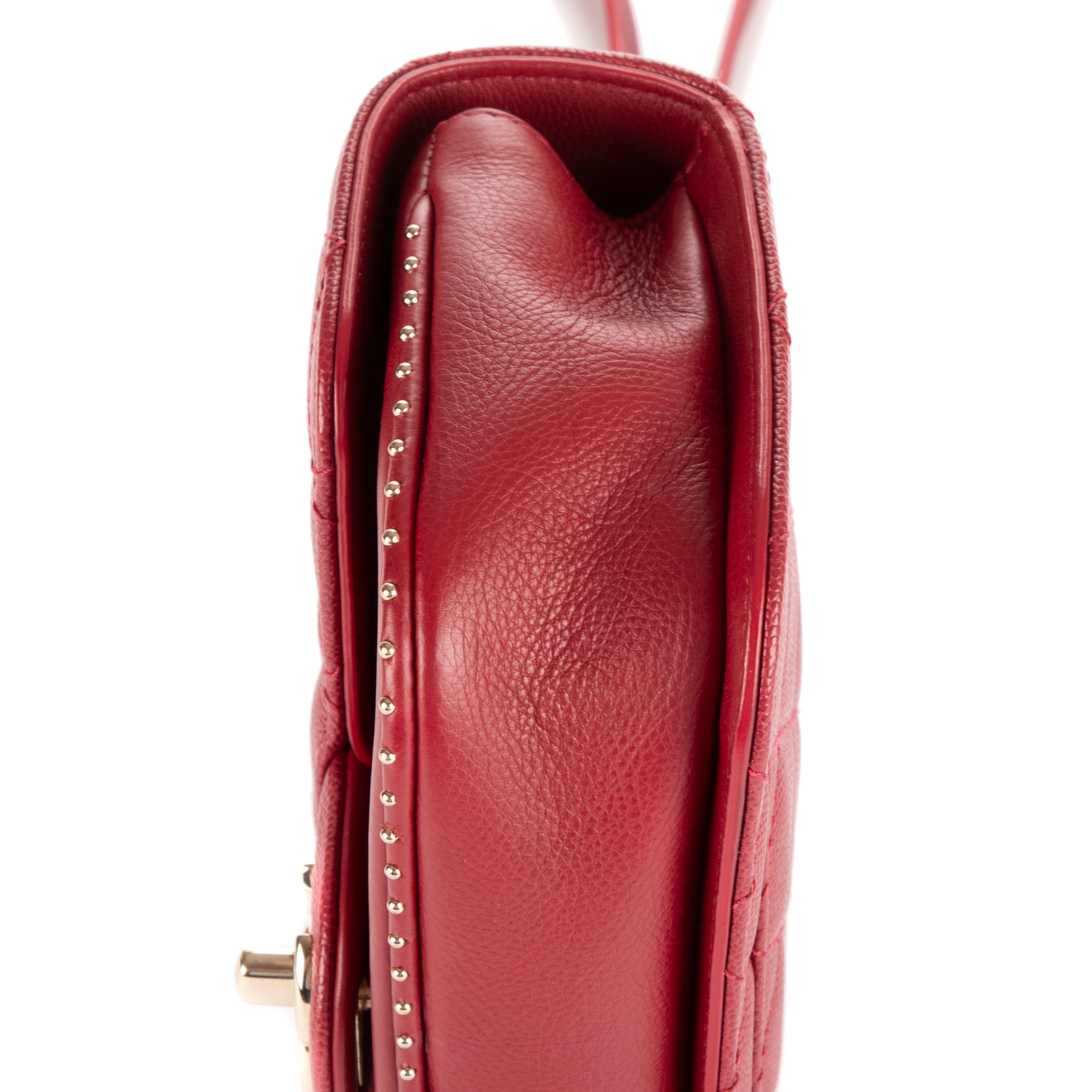 Shoulder Bag Mini Rectangle Studded Single Flap Burgundy Caviar Quilted Leather
