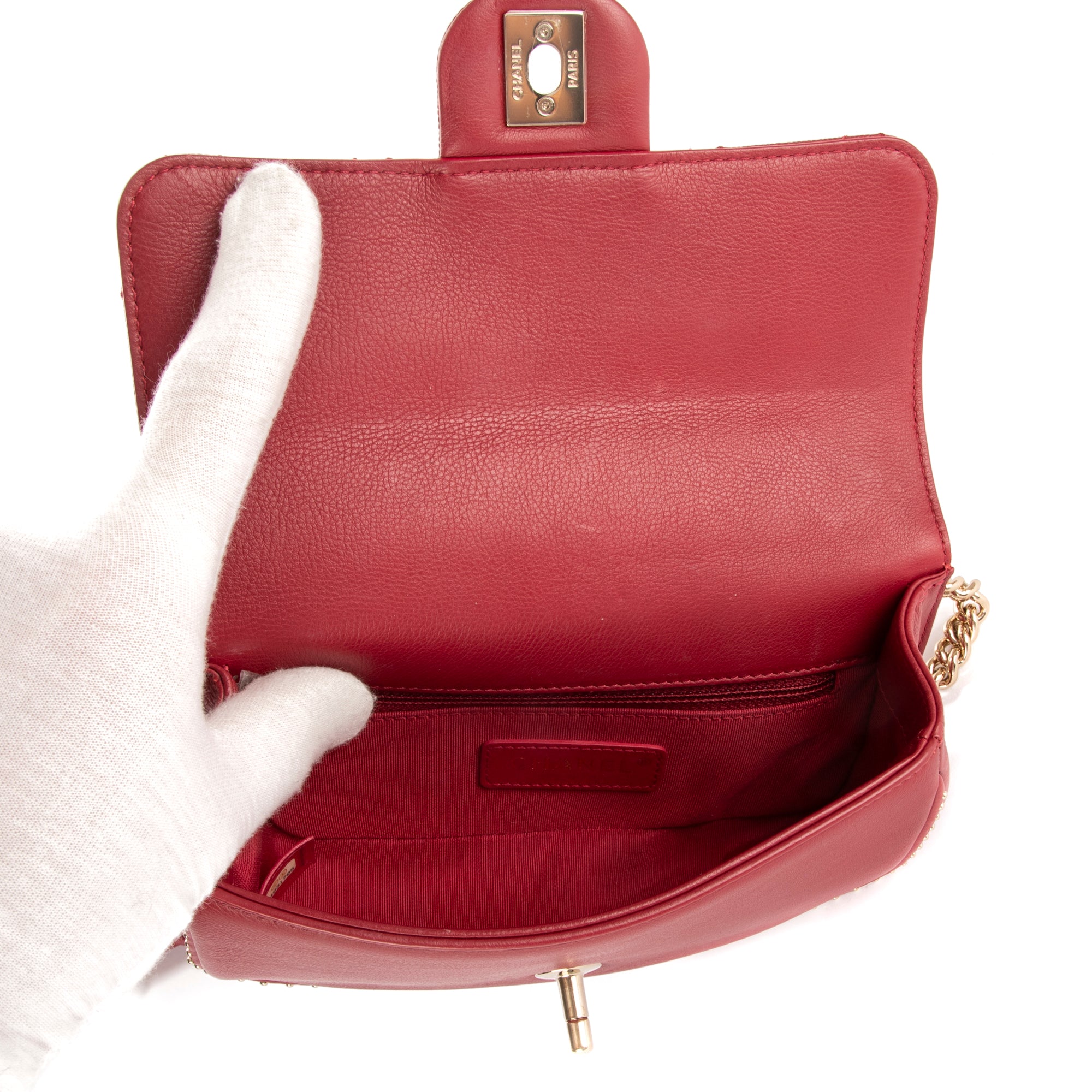 Shoulder Bag Mini Rectangle Studded Single Flap Burgundy Caviar Quilted Leather