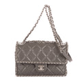 Sac bandoulière Chain-Around petit simple rabat cuir d'agneau matelassé gris