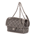 Sac bandoulière Chain-Around petit simple rabat cuir d'agneau matelassé gris