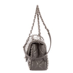 Sac bandoulière Chain-Around petit simple rabat cuir d'agneau matelassé gris