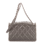 Sac bandoulière Chain-Around petit simple rabat cuir d'agneau matelassé gris