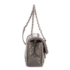 Sac bandoulière Chain-Around petit simple rabat cuir d'agneau matelassé gris