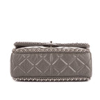 Sac bandoulière Chain-Around petit simple rabat cuir d'agneau matelassé gris
