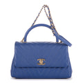 Shoulder Bag Coco Chain Top Handle Dark Blue Caviar Chevron Quilted Leather