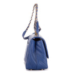 Shoulder Bag Coco Chain Top Handle Dark Blue Caviar Chevron Quilted Leather