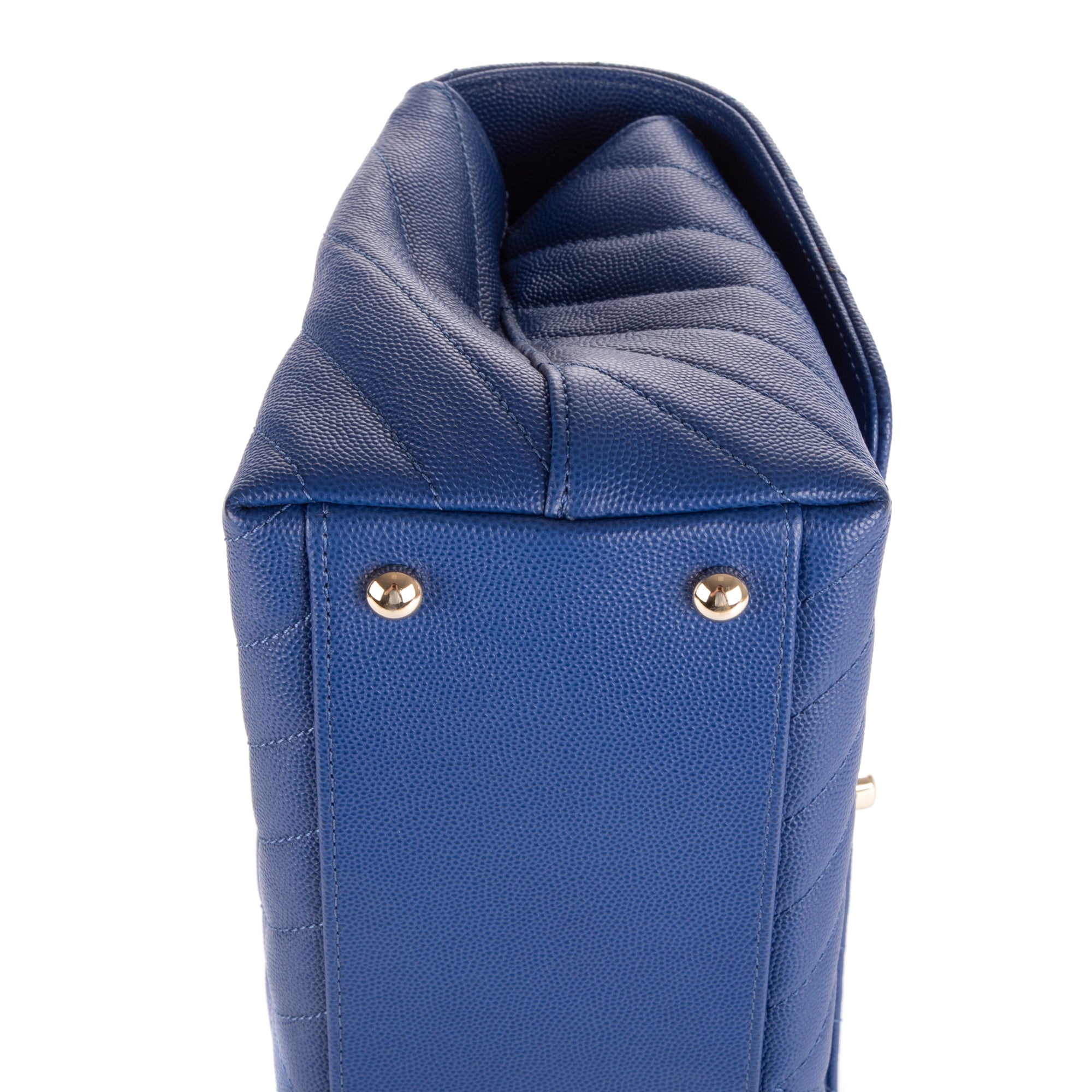 Shoulder Bag Coco Chain Top Handle Dark Blue Caviar Chevron Quilted Leather