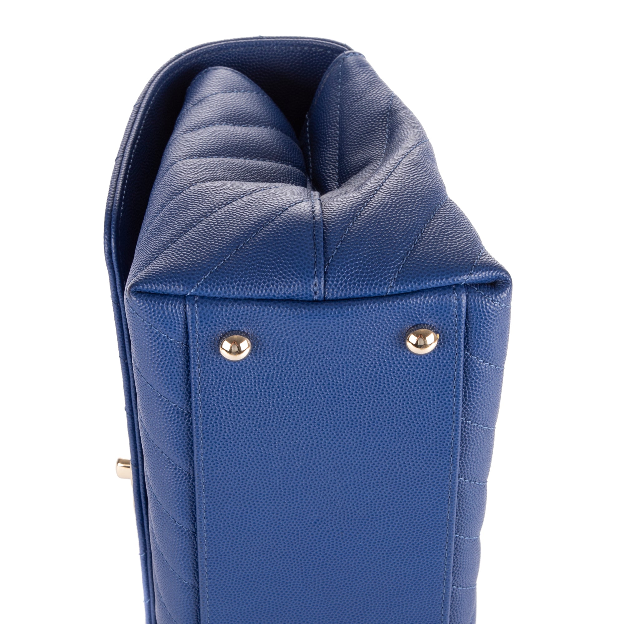 Shoulder Bag Coco Chain Top Handle Dark Blue Caviar Chevron Quilted Leather
