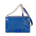 Shoulder Bag Boy Large blue Patent Quilted Leather