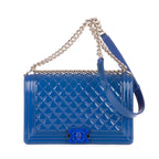 Shoulder Bag Boy Large blue Patent Quilted Leather