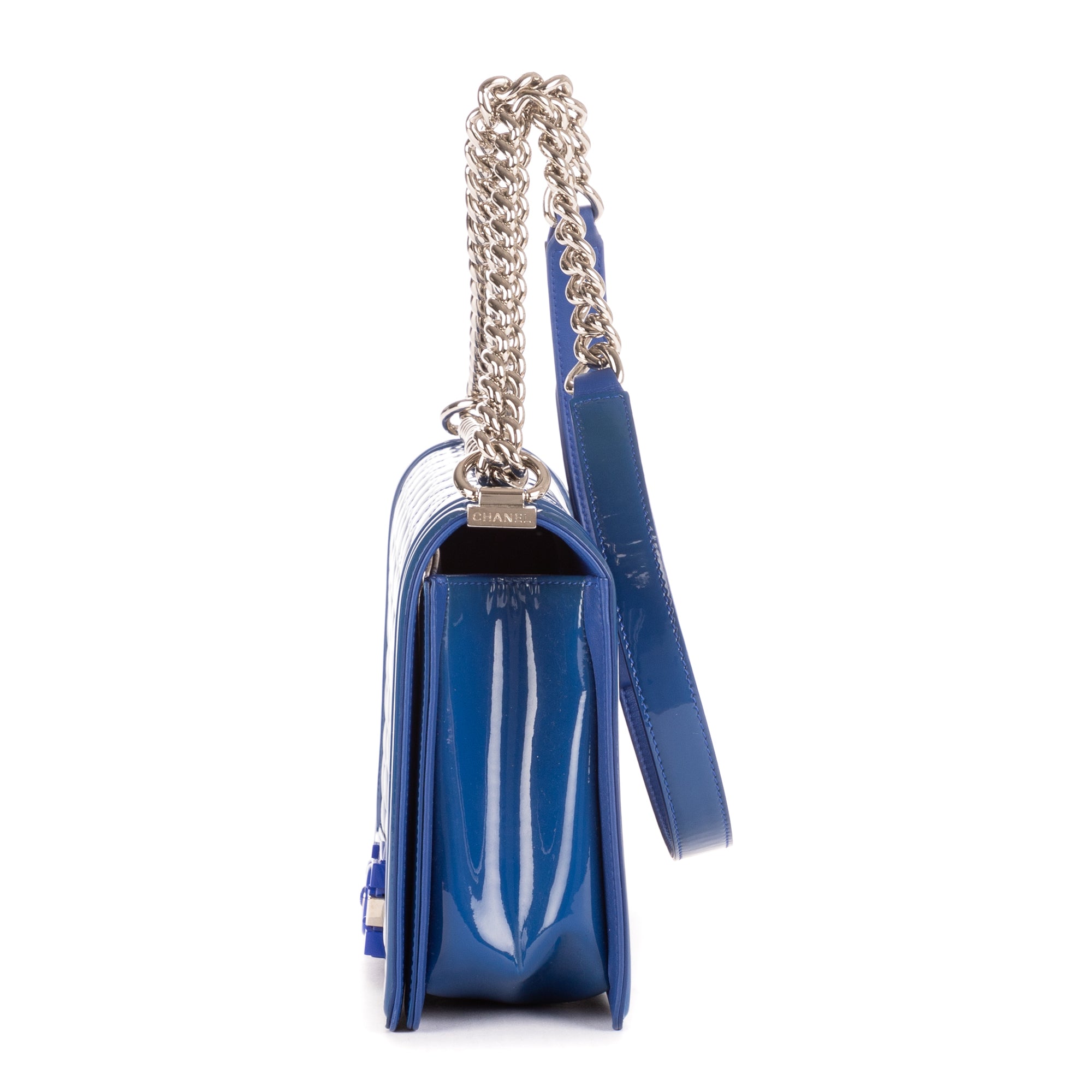 Shoulder Bag Boy Large blue Patent Quilted Leather