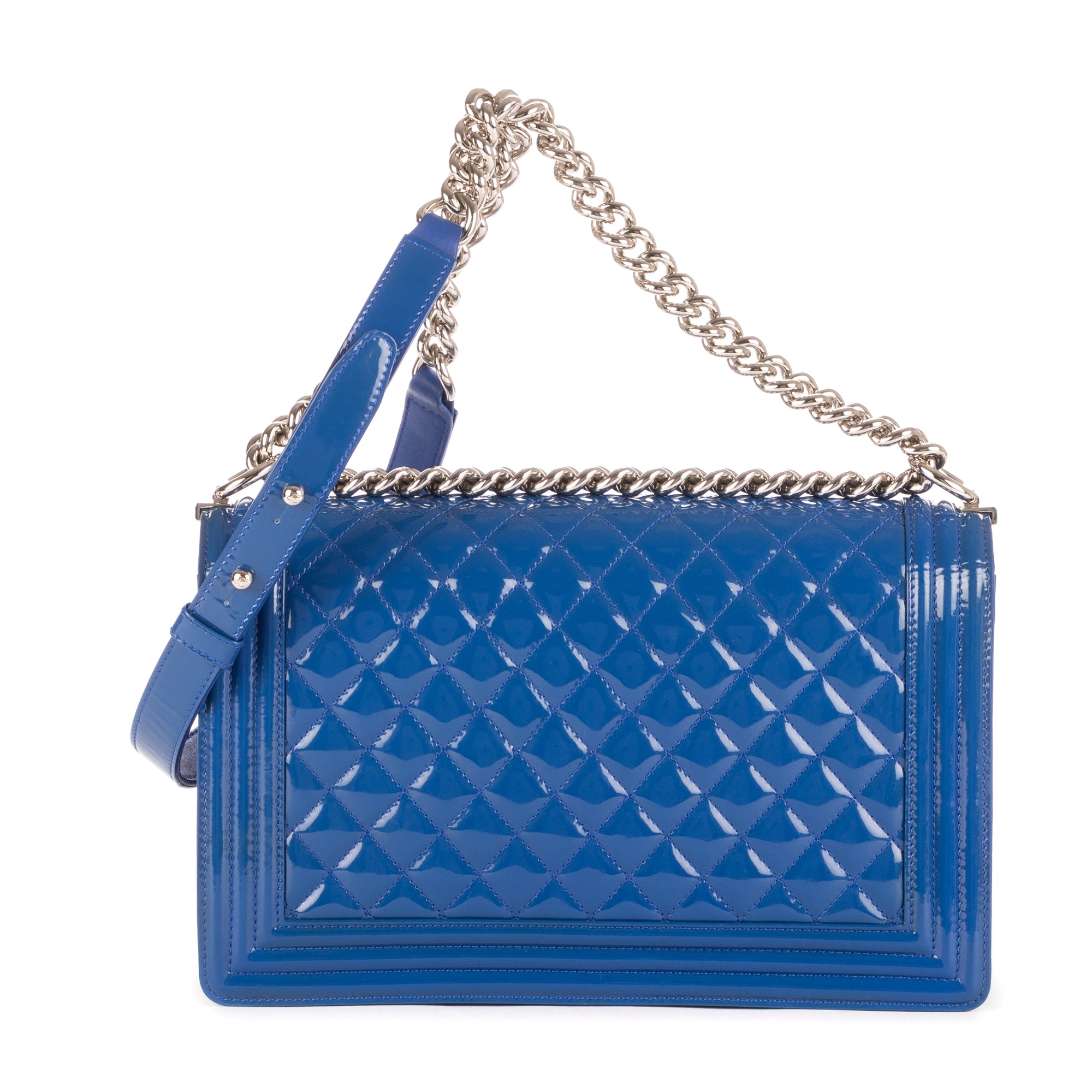 Shoulder Bag Boy Large blue Patent Quilted Leather