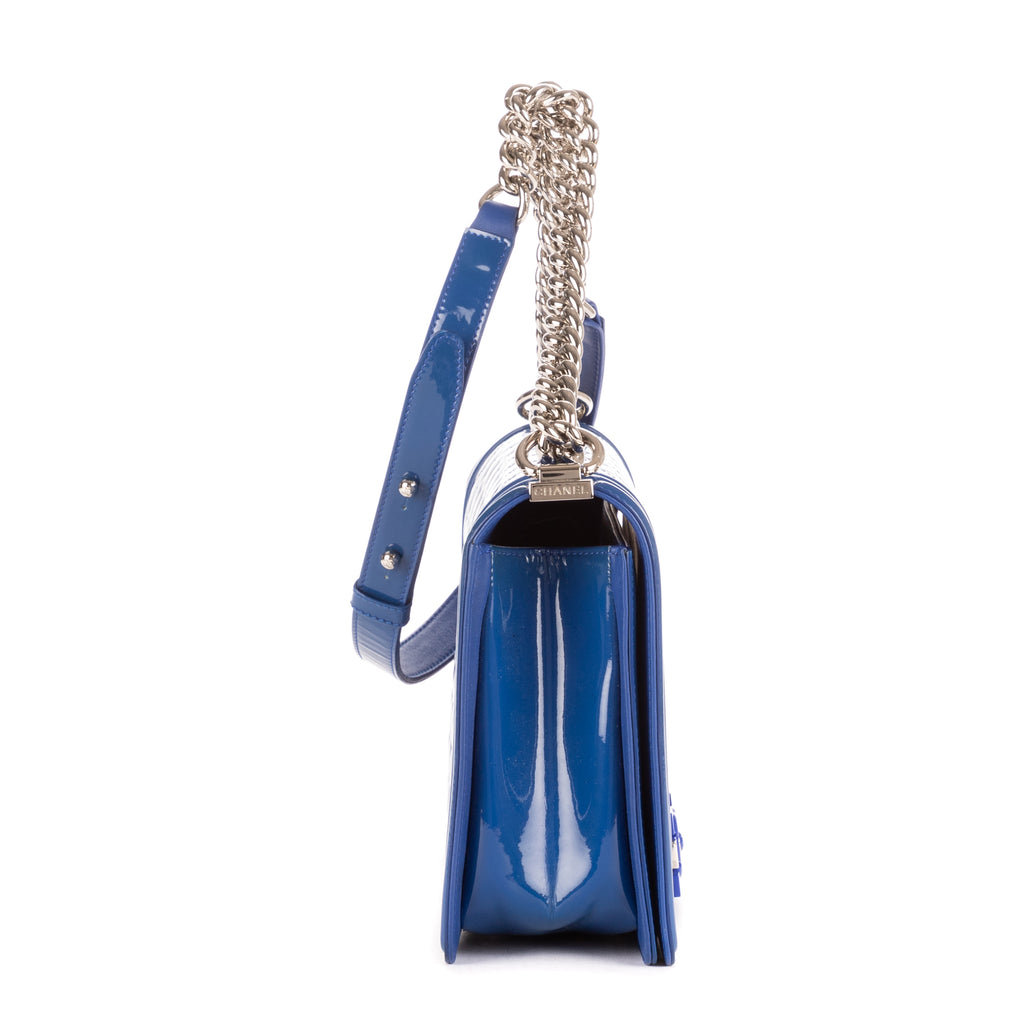 Shoulder Bag Boy Large blue Patent Quilted Leather