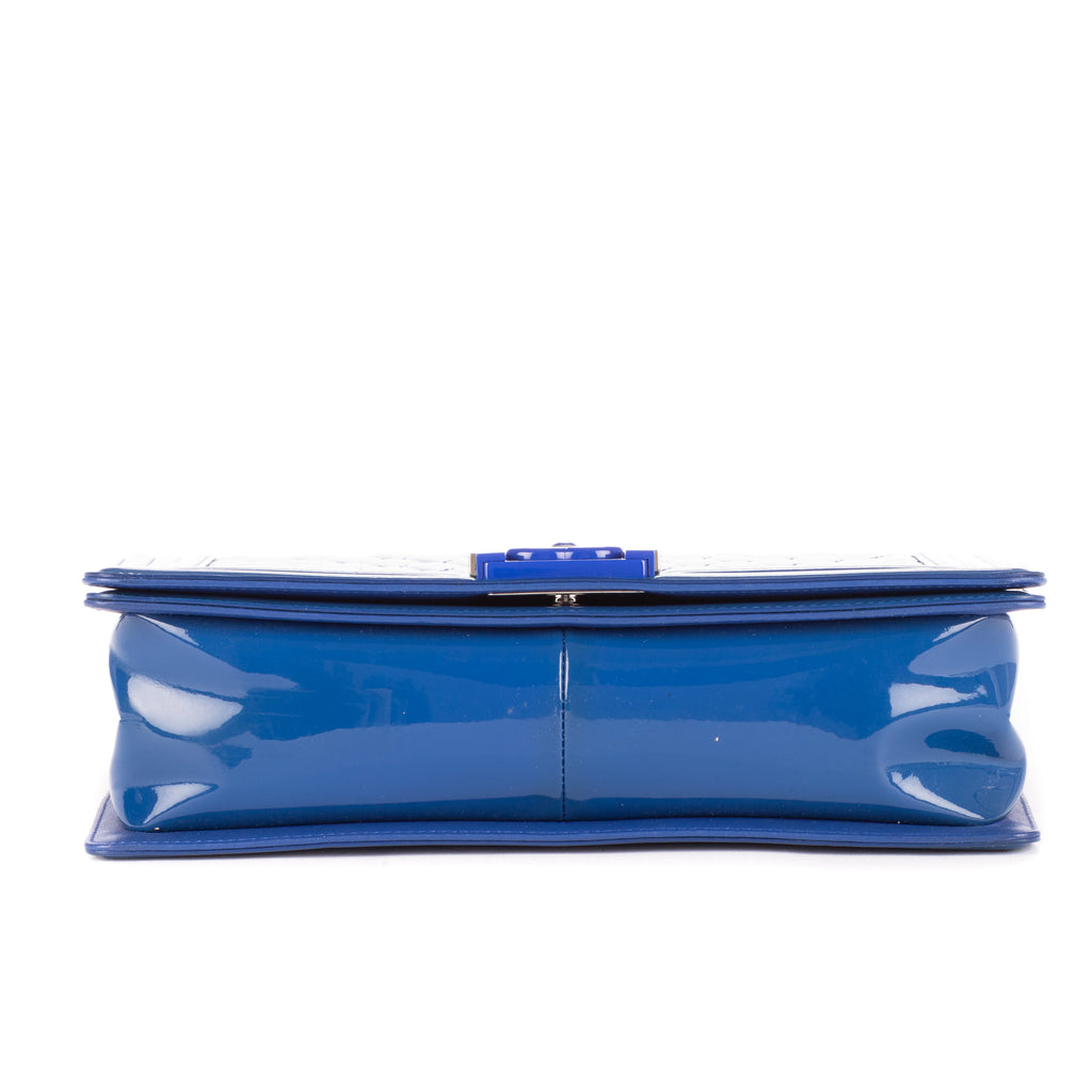 Shoulder Bag Boy Large blue Patent Quilted Leather