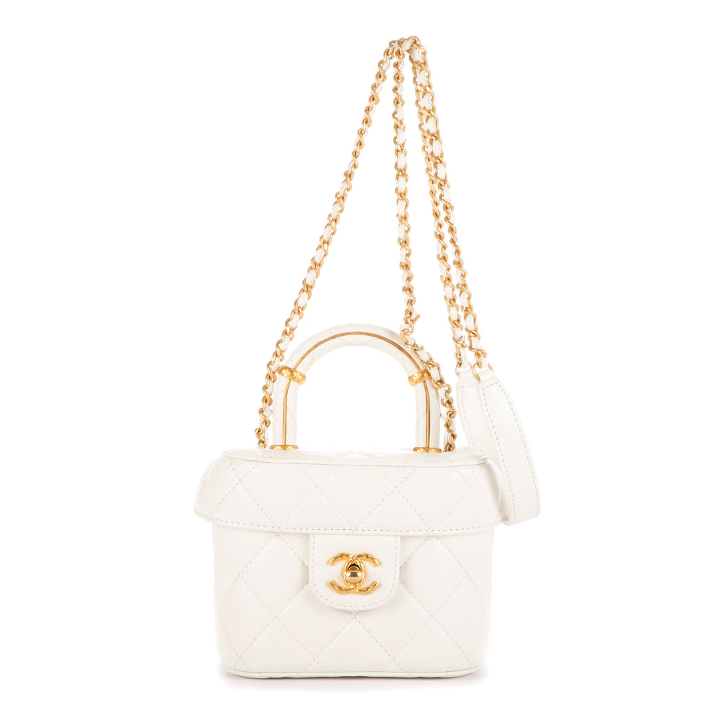 Bolso de hombro Vanity con asa, estuche cosmético, mini piel de cordero blanca acolchada