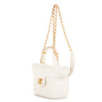 Bolso de hombro Vanity con asa, estuche cosmético, mini piel de cordero blanca acolchada