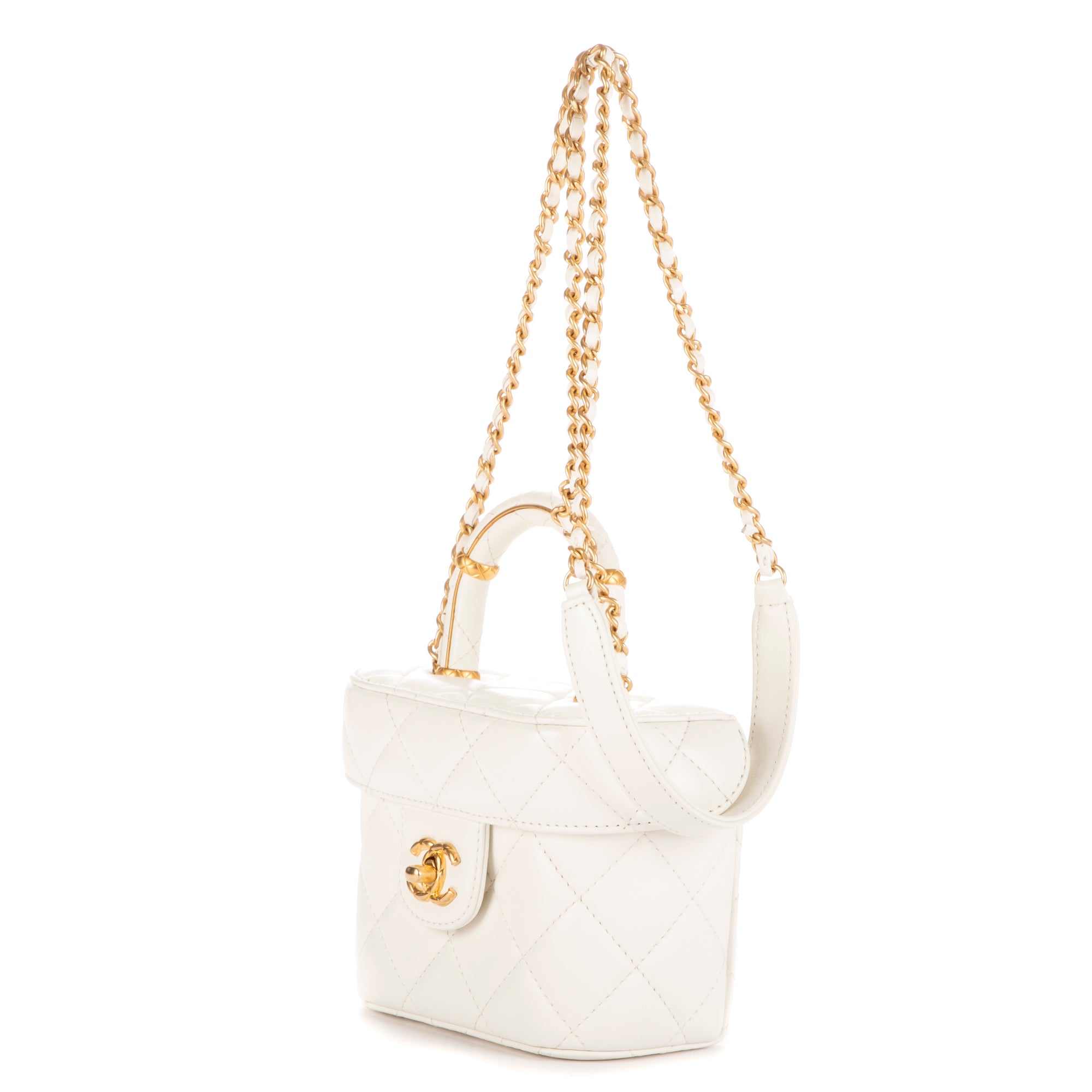 Bolso de hombro Vanity con asa, estuche cosmético, mini piel de cordero blanca acolchada