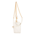 Bolso de hombro Vanity con asa, estuche cosmético, mini piel de cordero blanca acolchada