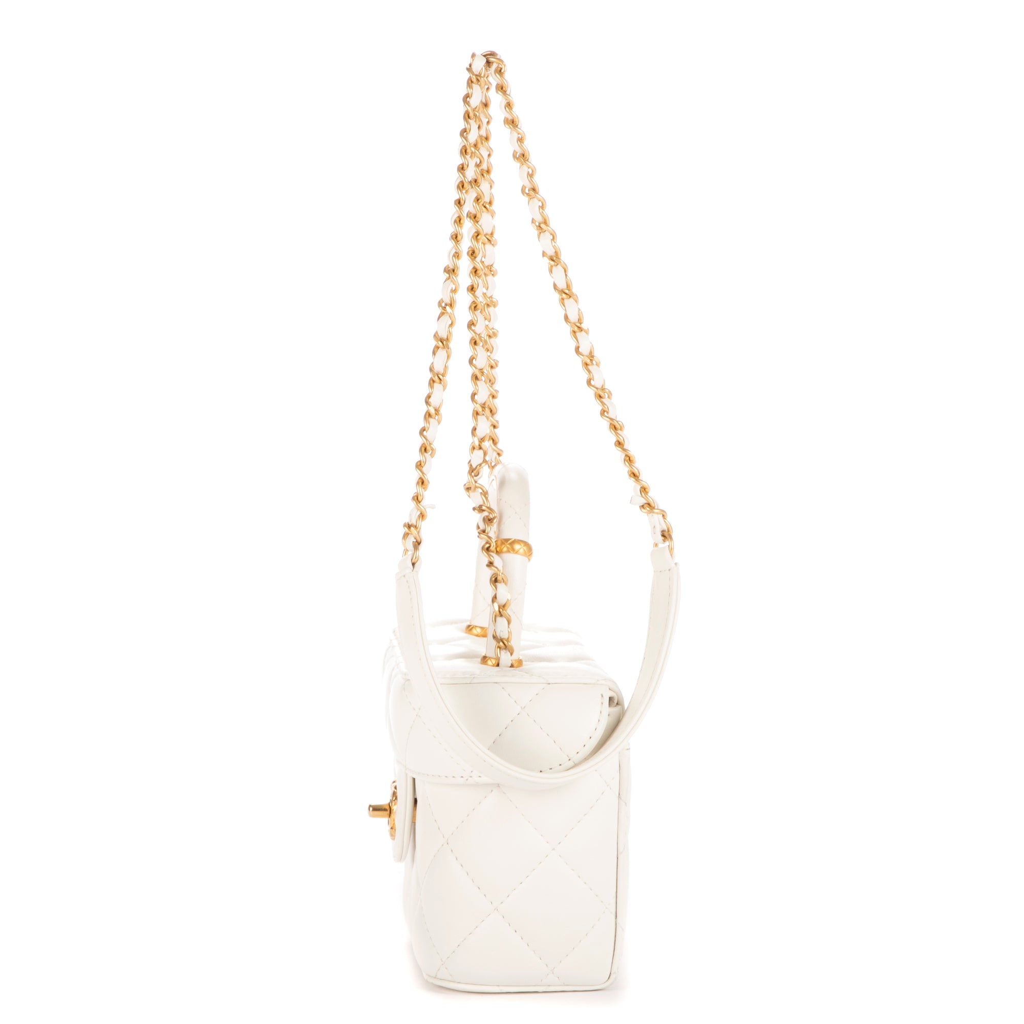 Bolso de hombro Vanity con asa, estuche cosmético, mini piel de cordero blanca acolchada