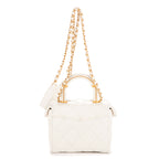 Bolso de hombro Vanity con asa, estuche cosmético, mini piel de cordero blanca acolchada