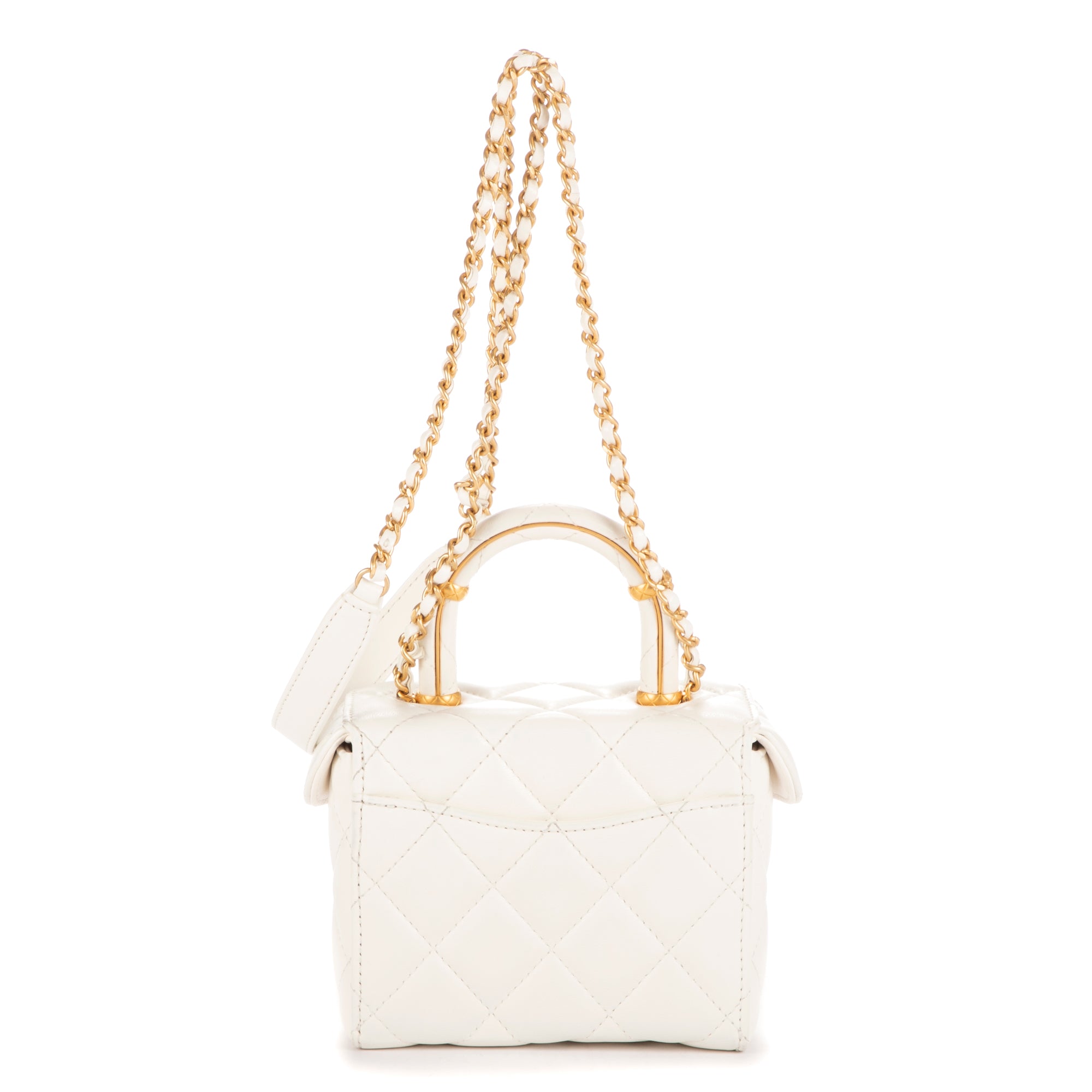Bolso de hombro Vanity con asa, estuche cosmético, mini piel de cordero blanca acolchada