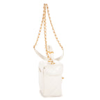 Bolso de hombro Vanity con asa, estuche cosmético, mini piel de cordero blanca acolchada