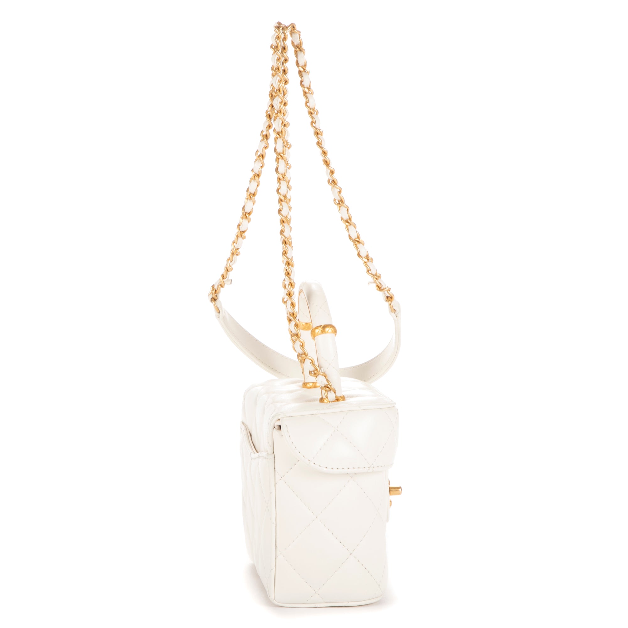 Bolso de hombro Vanity con asa, estuche cosmético, mini piel de cordero blanca acolchada