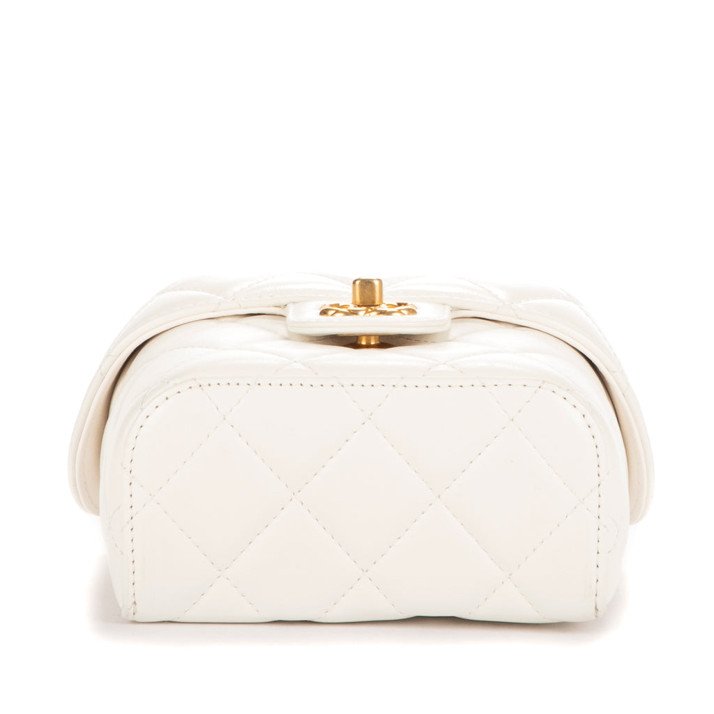 Bolso de hombro Vanity con asa, estuche cosmético, mini piel de cordero blanca acolchada