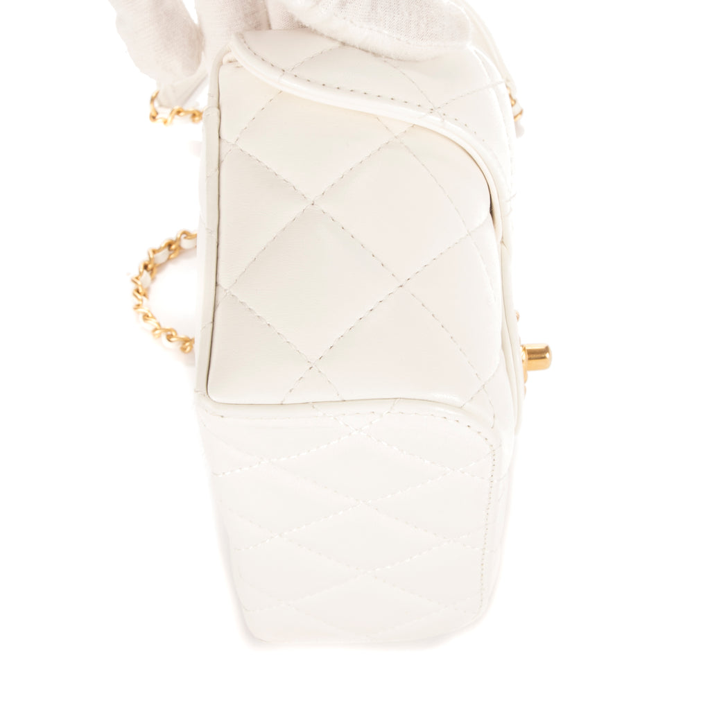 Bolso de hombro Vanity con asa, estuche cosmético, mini piel de cordero blanca acolchada