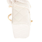 Bolso de hombro Vanity con asa, estuche cosmético, mini piel de cordero blanca acolchada