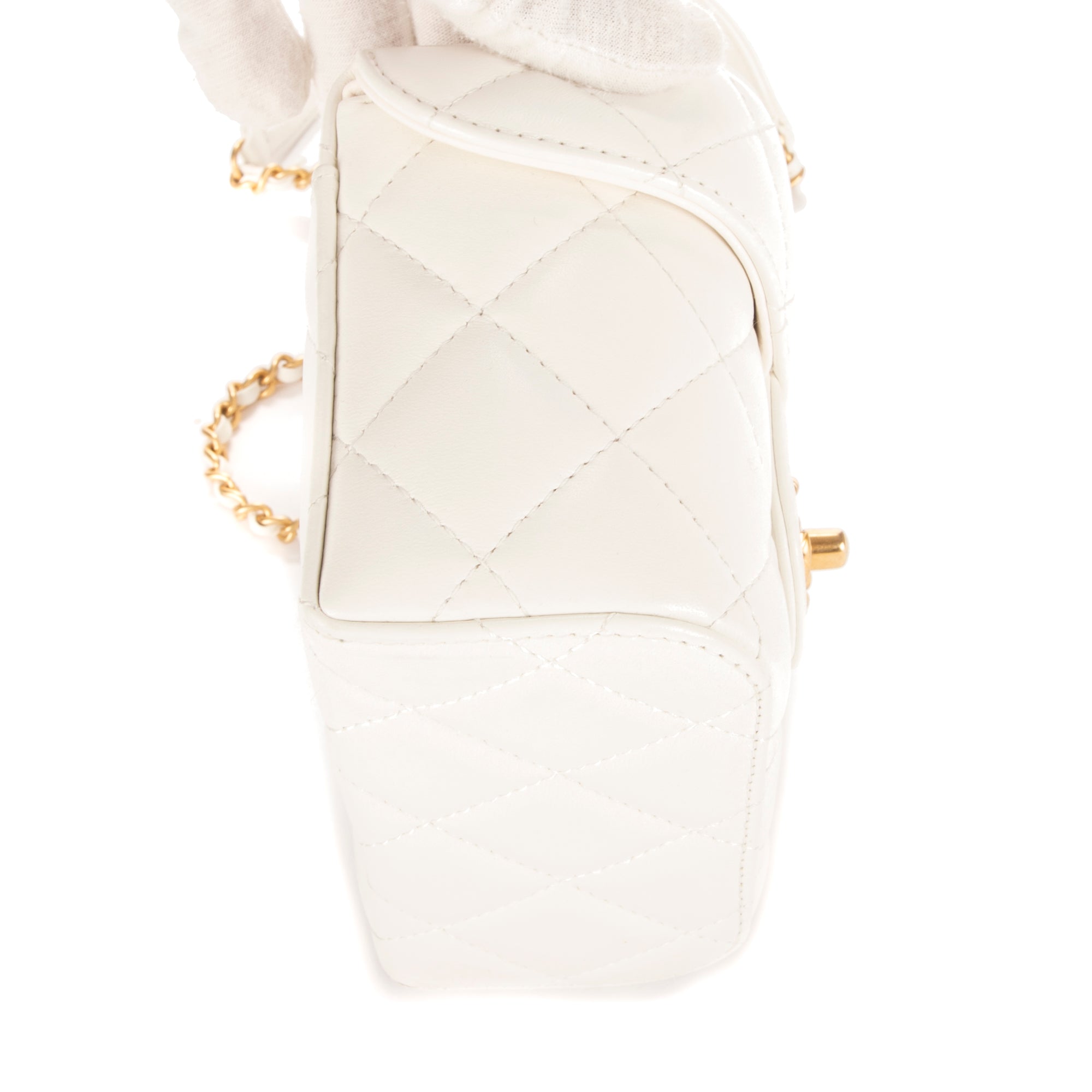 Bolso de hombro Vanity con asa, estuche cosmético, mini piel de cordero blanca acolchada