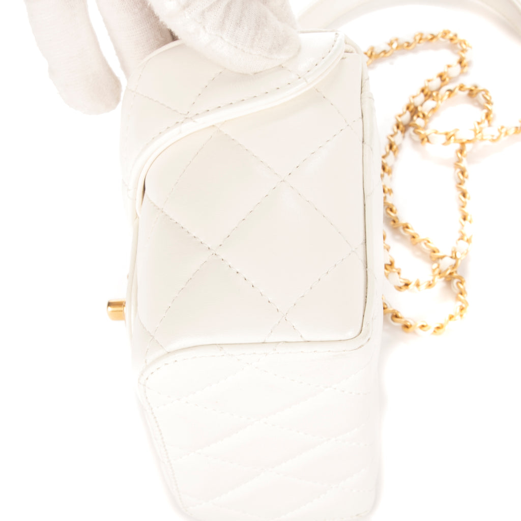 Bolso de hombro Vanity con asa, estuche cosmético, mini piel de cordero blanca acolchada