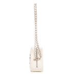 Bolso de Hombro Espejo Redondo Cadena Bandolera Mini Blanco Metal Acolchado Plateado con Logo/ Piel de Cordero Acolchada